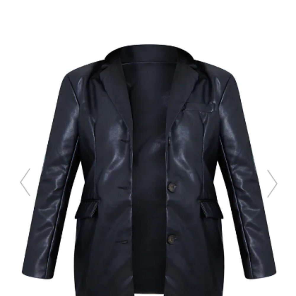 PrettyLittle Thing Women's Black Faux Leather Shoulder Padded Grandad Bl…